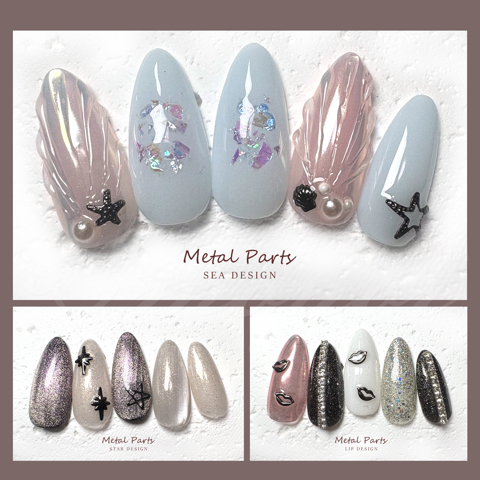ブラックシルバーメタルパーツ12種セット BOX入り | ネイル商材